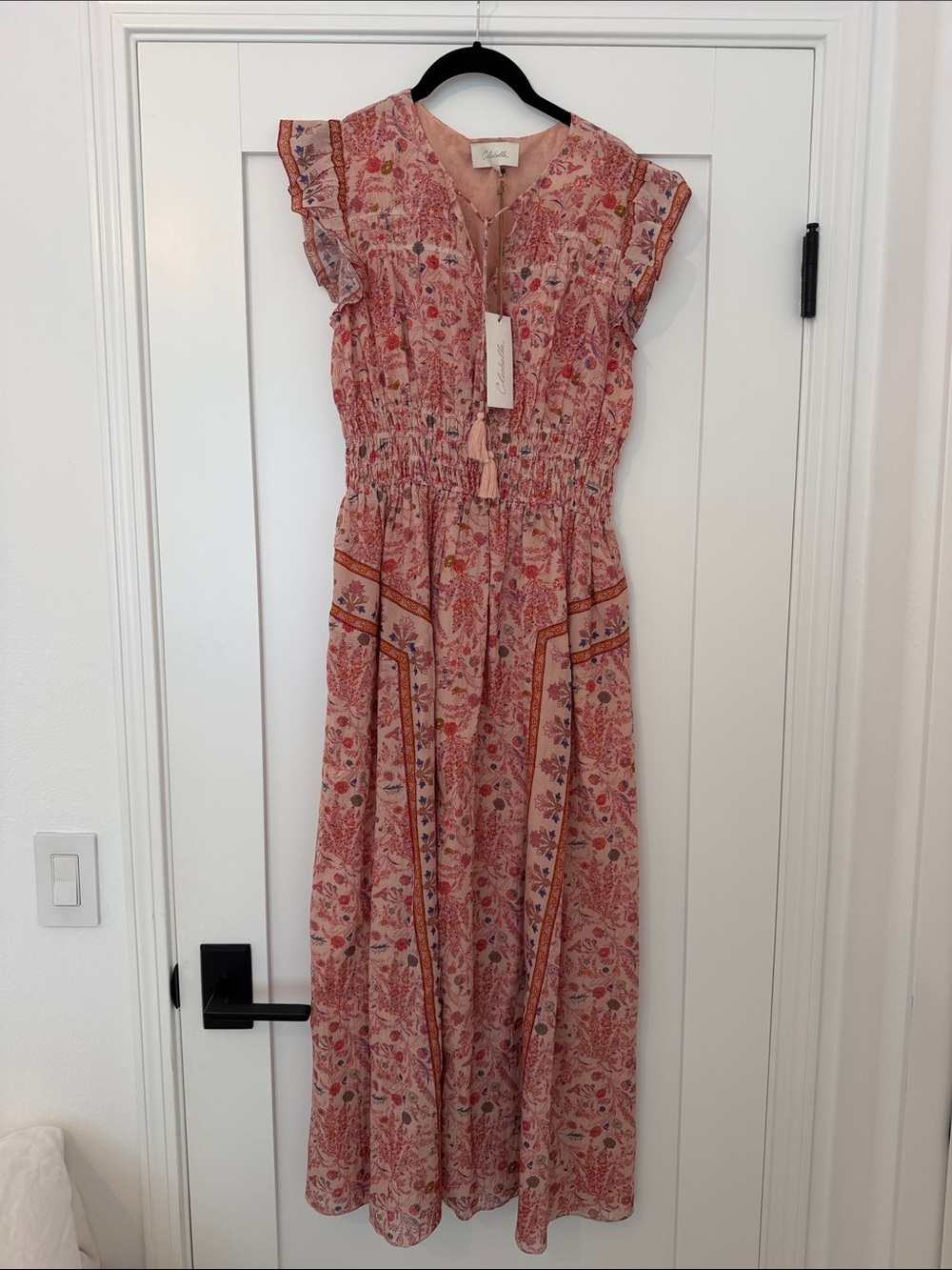 Cleobella Pink Floral Maxi Dress with Tassel Tie